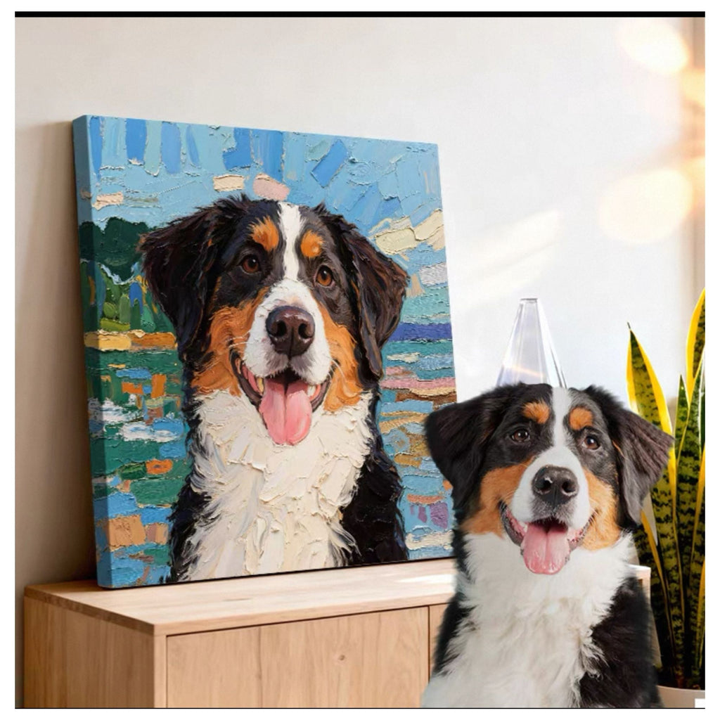 Custom frameless pet oil painting style portrait