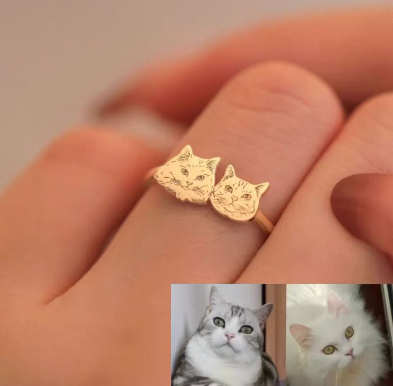 Custom Two Pet Portrait Band Ring