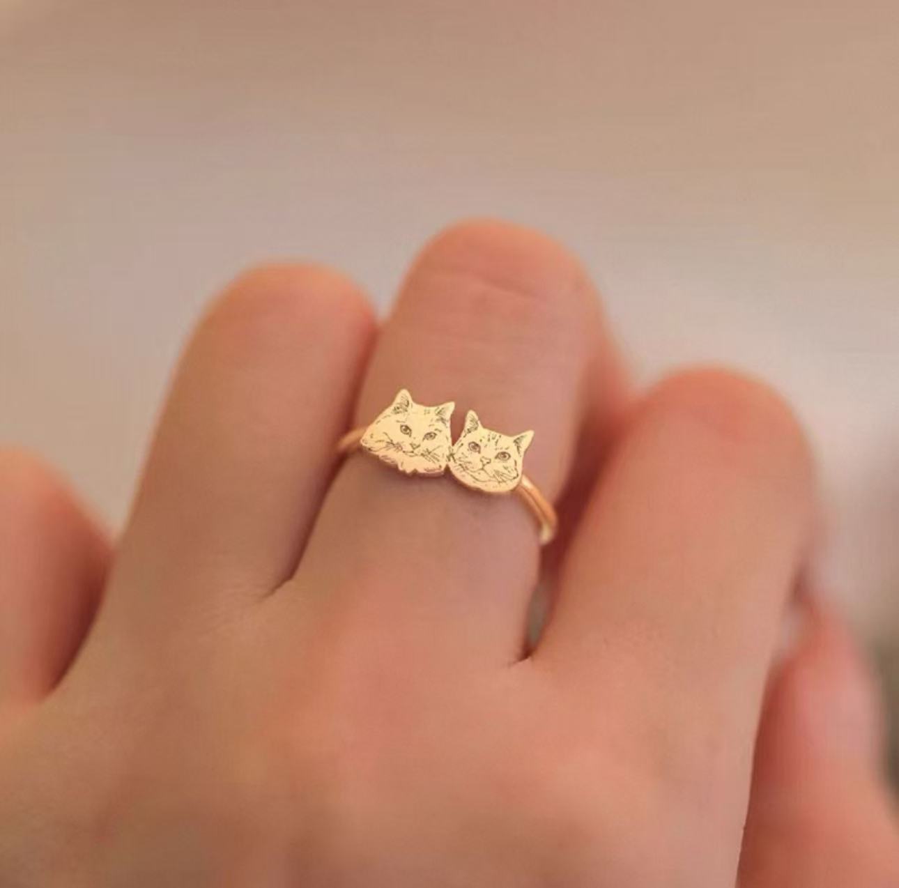 Custom Two Pet Portrait Band Ring