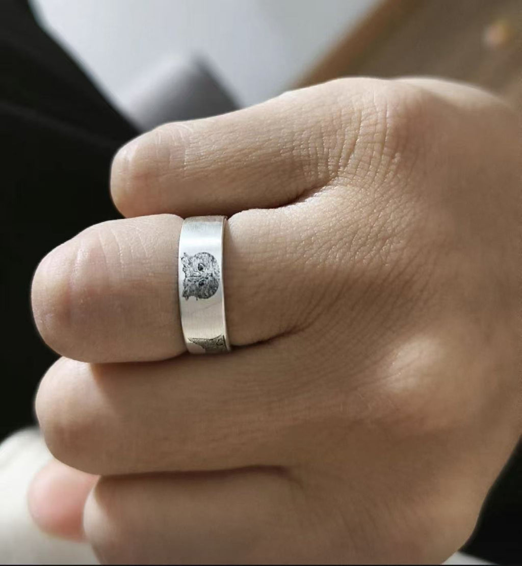 Custom One Pet Portrait Band Ring