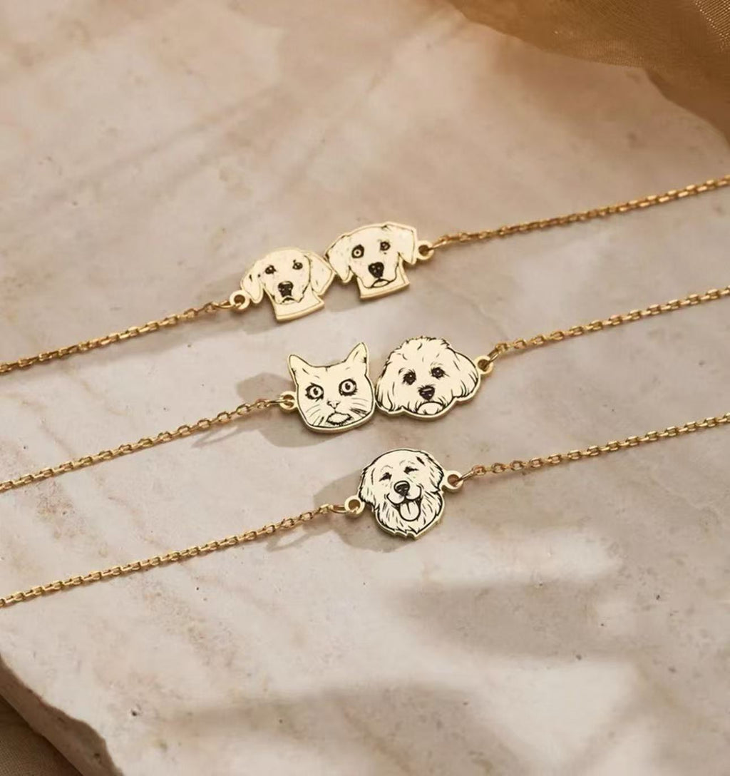 Two Pet Head Portrait Charm Bracelet