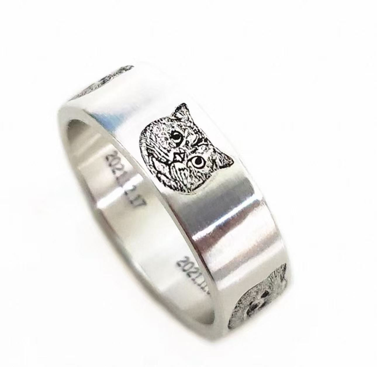 Custom Two Pet Portrait Band Ring