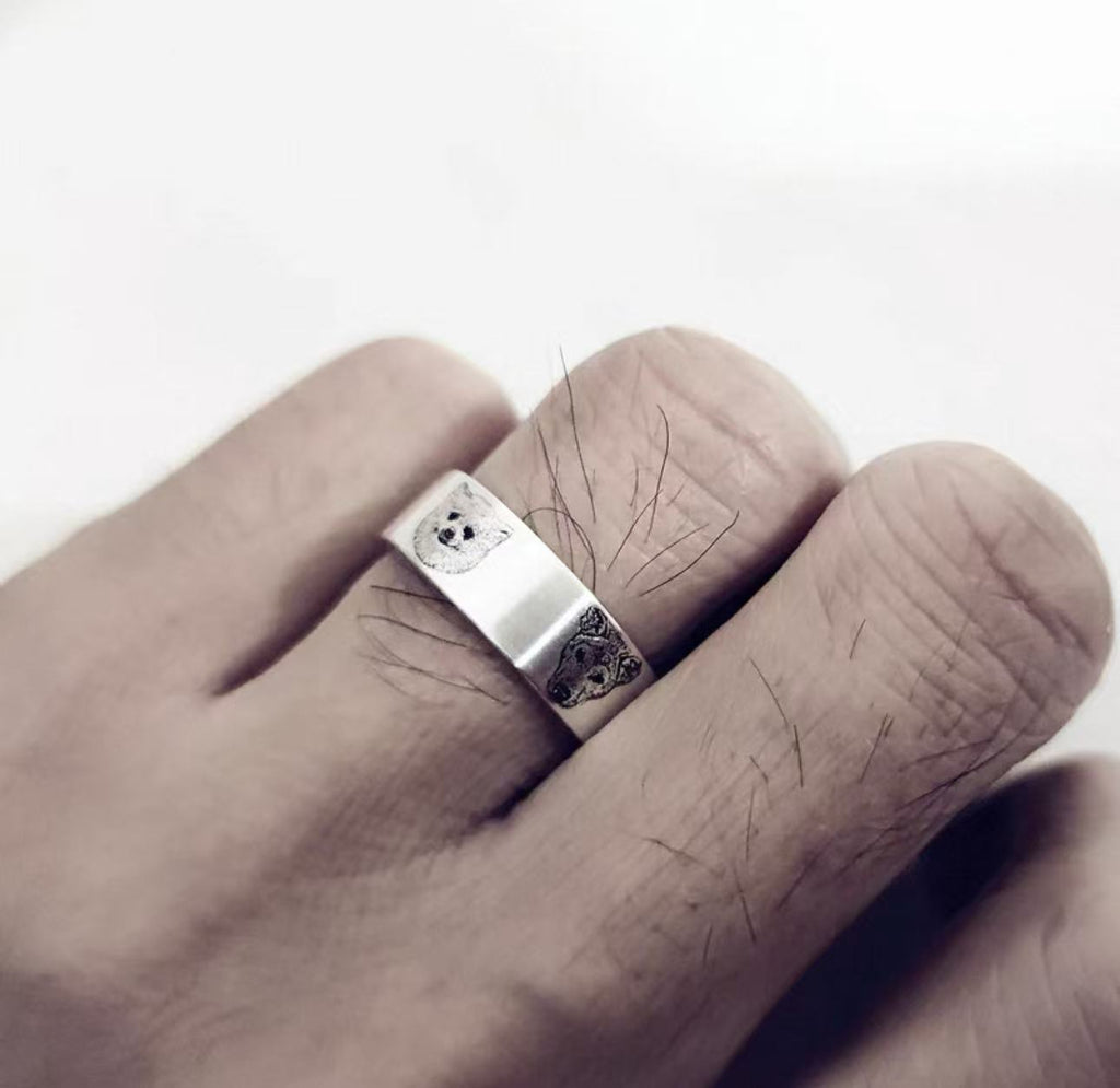Custom One Pet Portrait Band Ring