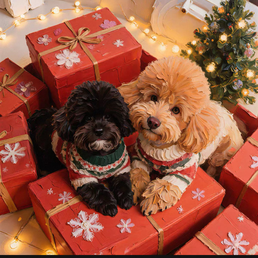 Custom frameless pet oil painting style portrait