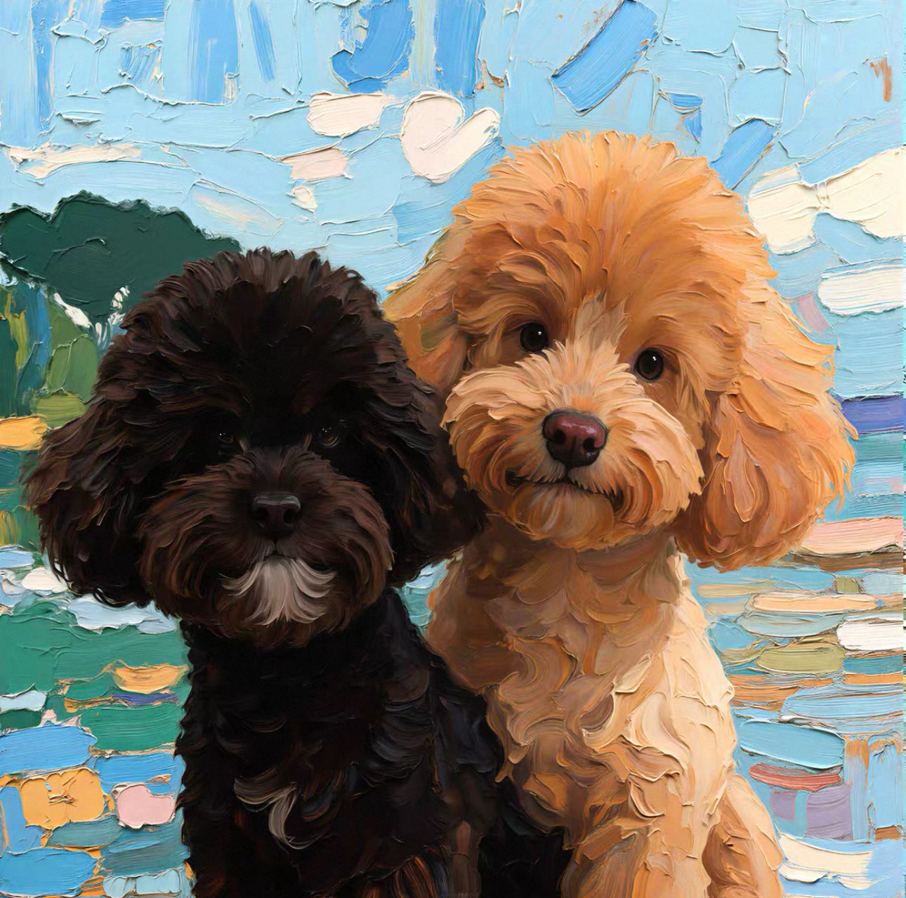 Custom frameless pet oil painting style portrait