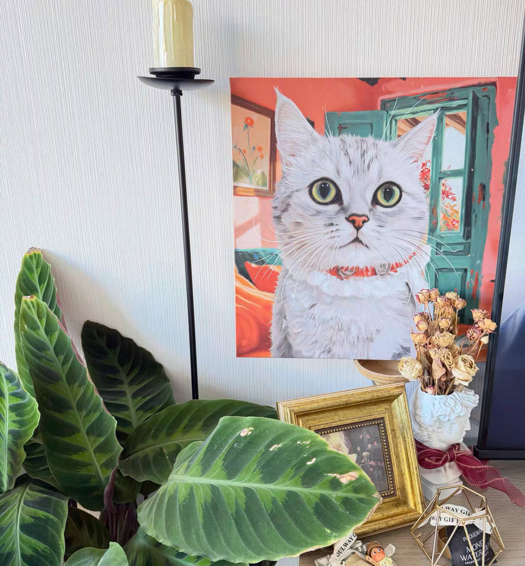 Custom frameless pet oil painting style portrait