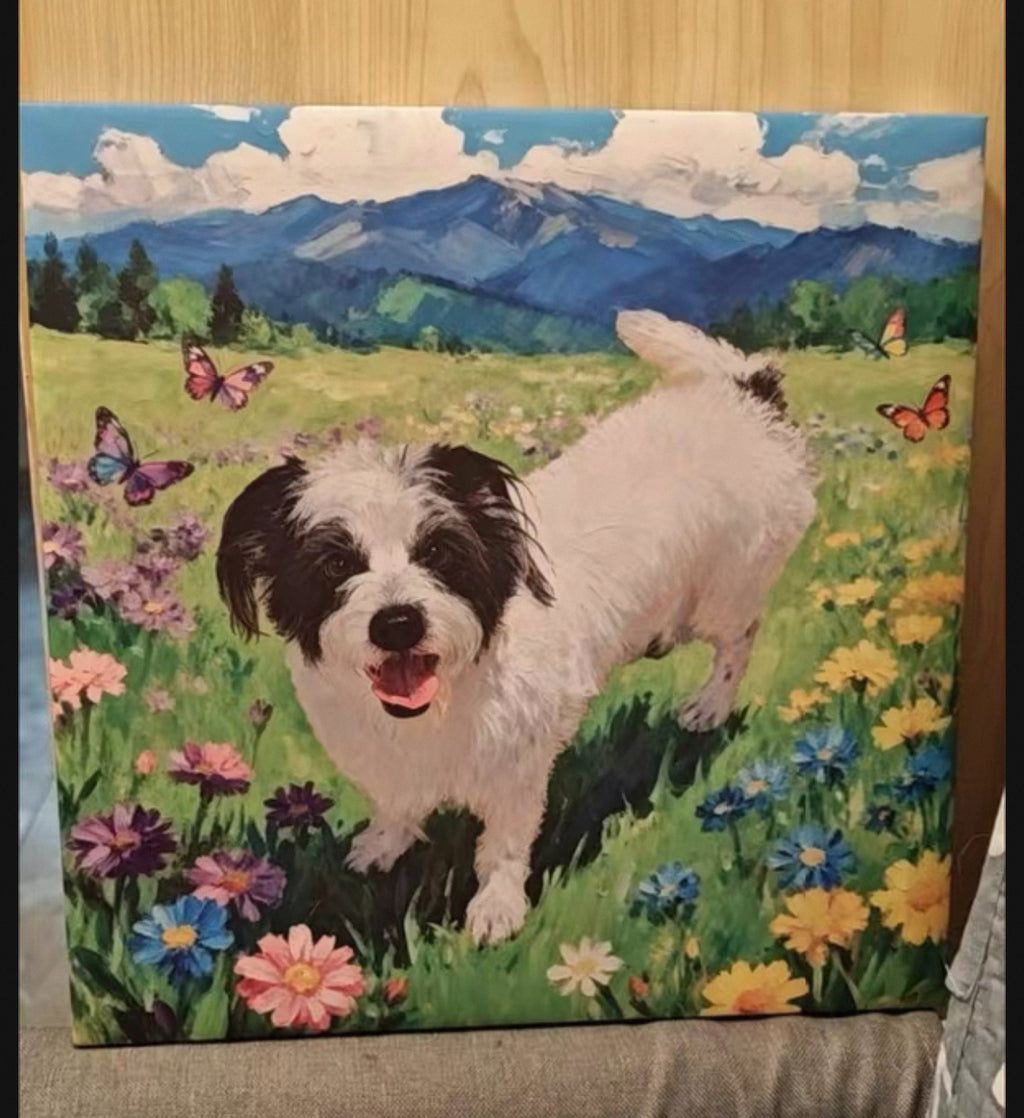 Custom frameless pet oil painting style portrait