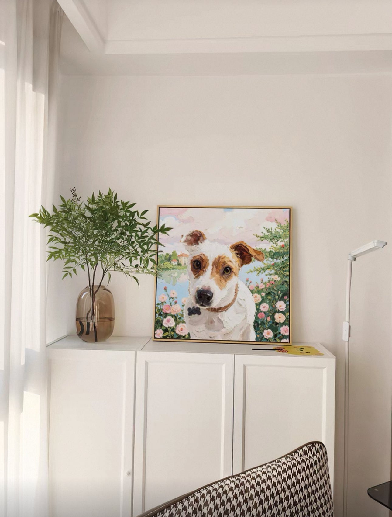 Custom pet oil painting style portrait L-shaped frame