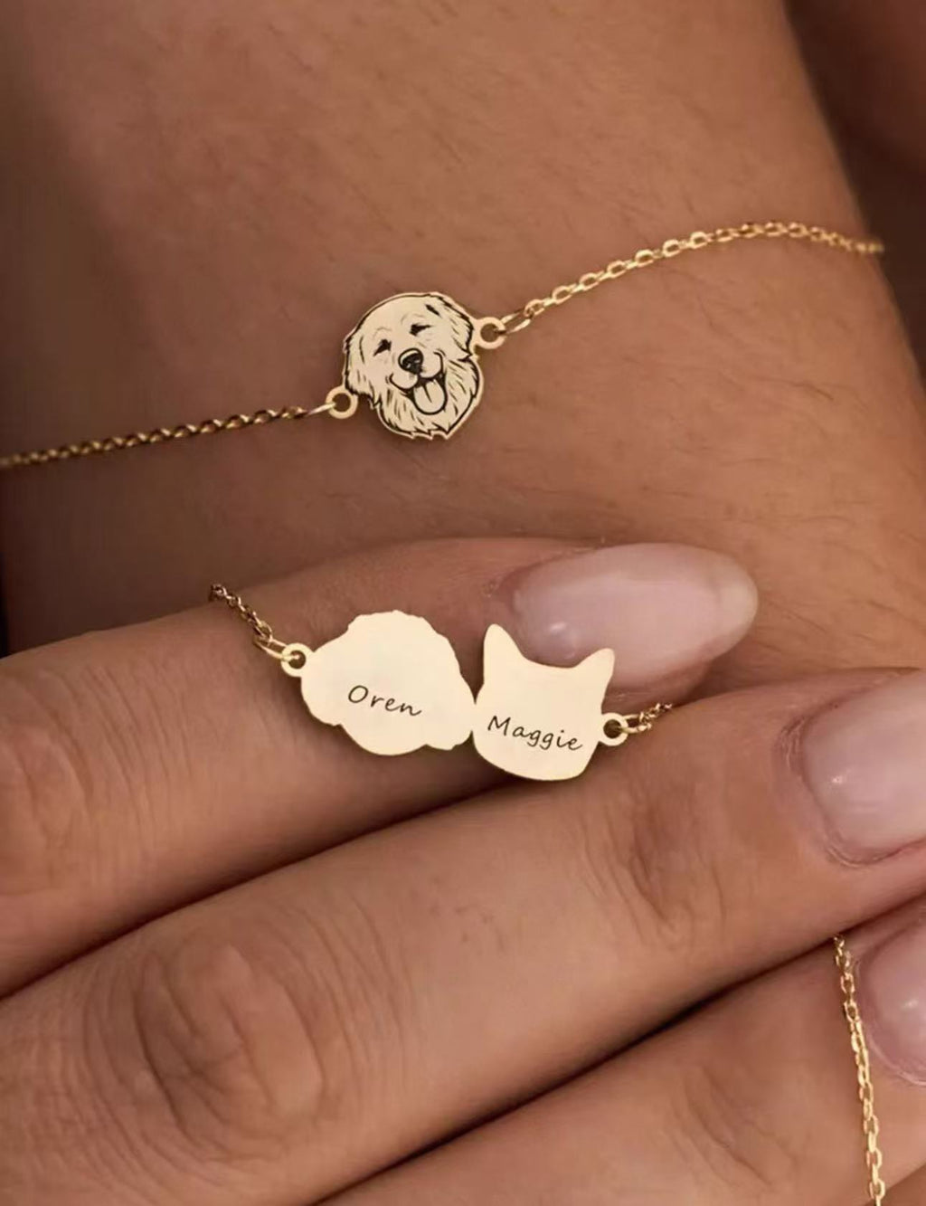 Two Pet Head Portrait Charm Bracelet