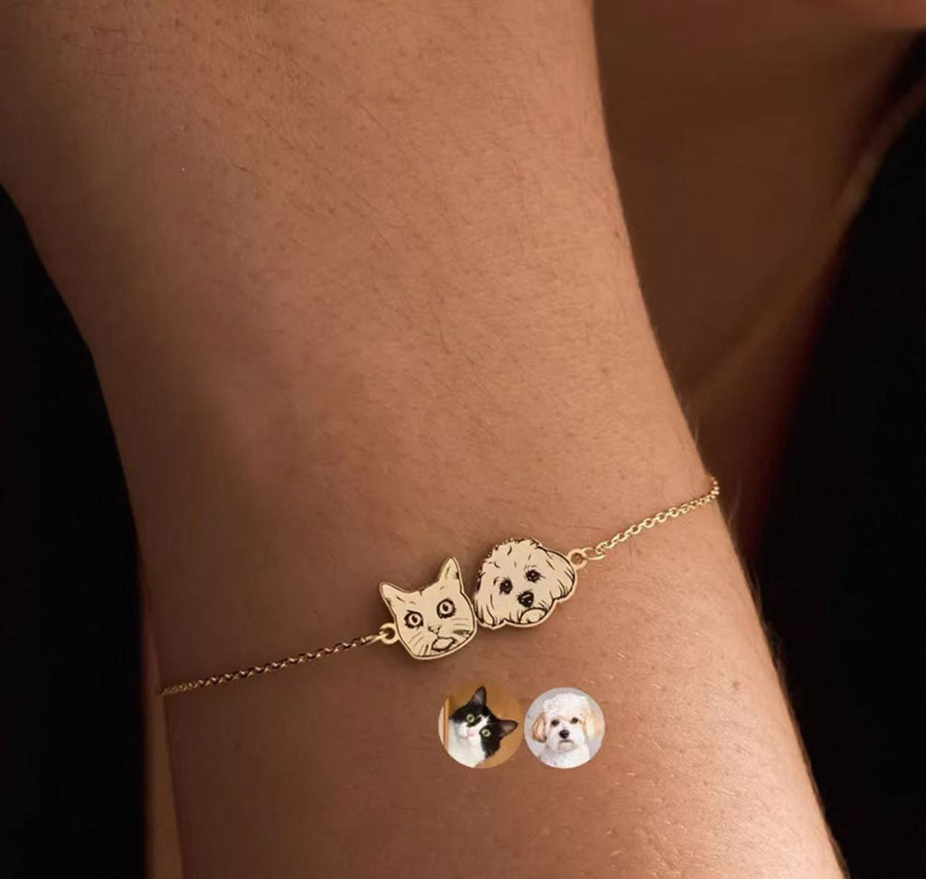 Two Pet Head Portrait Charm Bracelet