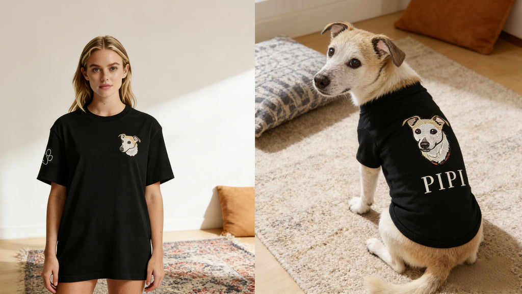 Custom Embroidered Human & Pet Matching T-Shirt
