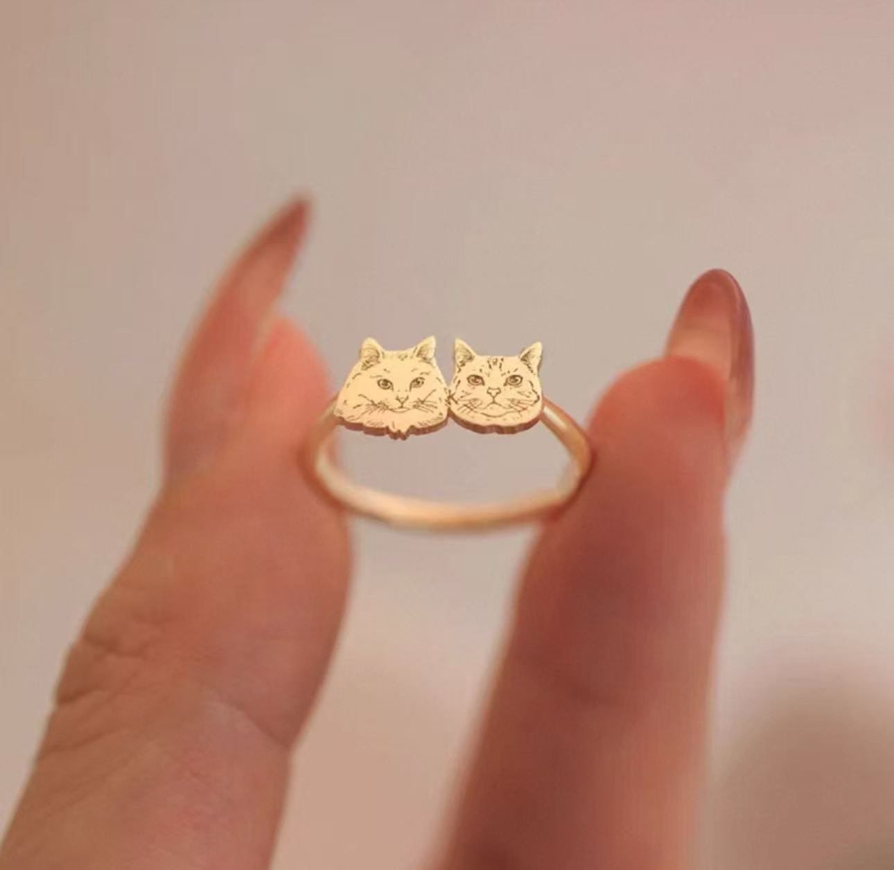 Custom Two Pet Portrait Band Ring